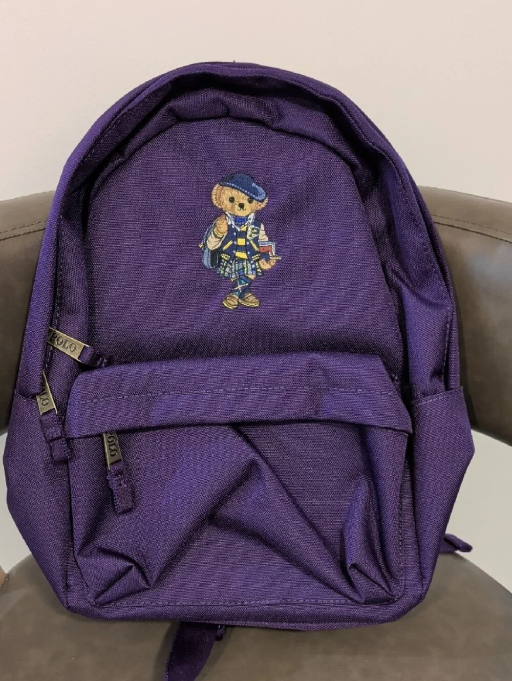 Ralph Lauren Girls Small College Purple Backpack with signature Polo Bear 12x14
